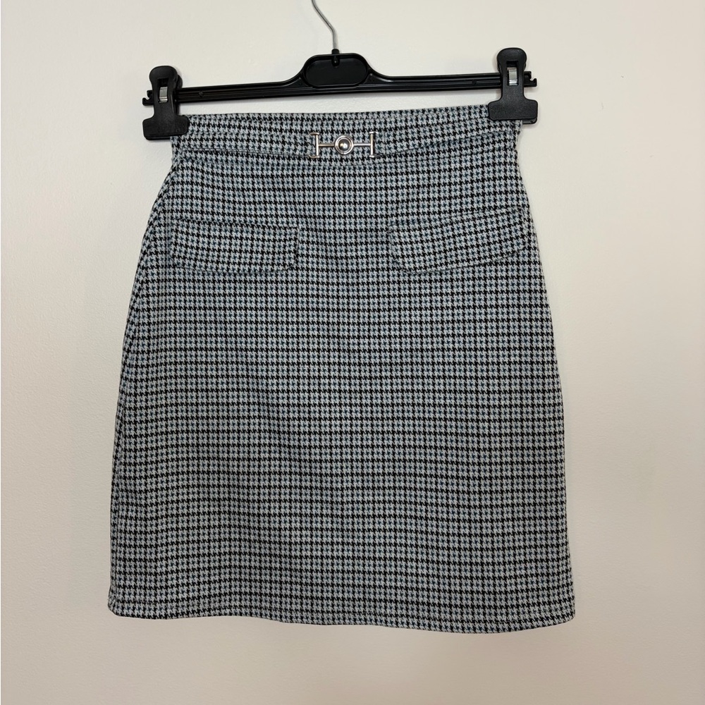 Classic Blue and White Houndstooth Skirt